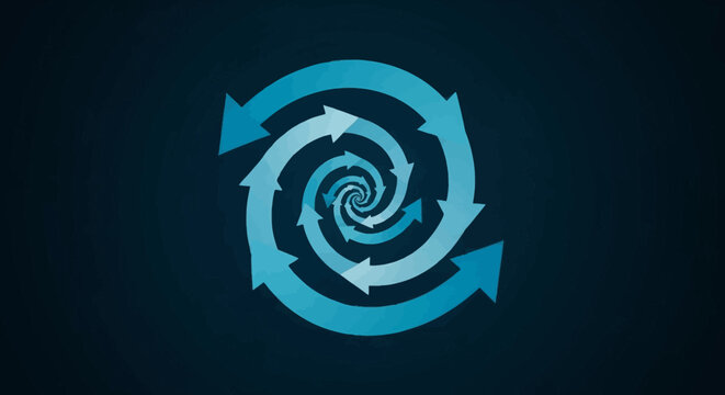 Abstract Blue Spiral Arrows Loop Representing Continuous Cycle and Infinite Process