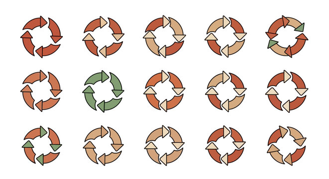 Circular arrow icon set for refresh, recycle, and continuous process