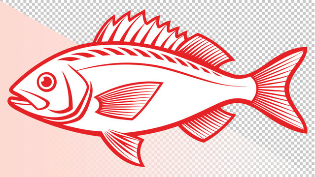 Pixel art illustration of a red snapper fish with red outline and details on a light background with sea life with transparent background with pet store