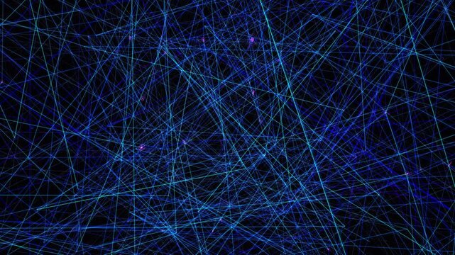 Green and magenta nodes creep through a dark 3D mesh. This visualizes a botnet malware infection spreading across vulnerable infrastructure. Ideal for cybersecurity explainer videos.