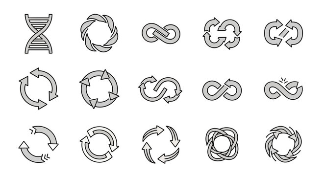 Cycle and Loop Icons Set: Infinity, Refresh, and Continuous Process Symbols Collection