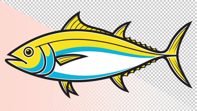Stylized yellowfin tuna fish illustration with white background with sport fishing