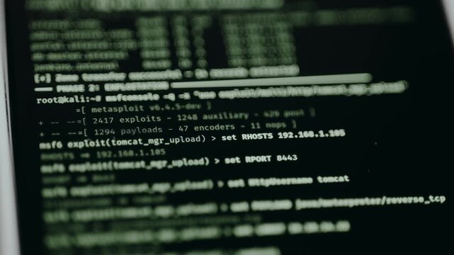 Terminal commands identifying and exploiting vulnerabilities within the network infrastructure