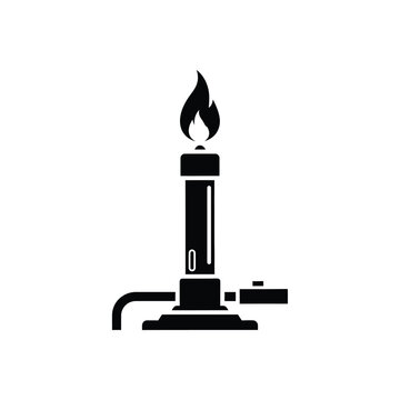 Bunsen burner with flame for laboratory experiments.