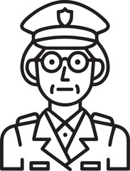 Obraz premium Hand Drawn Elderly Female Police Officer Black and White Illustration in Minimal Line Art Style Design