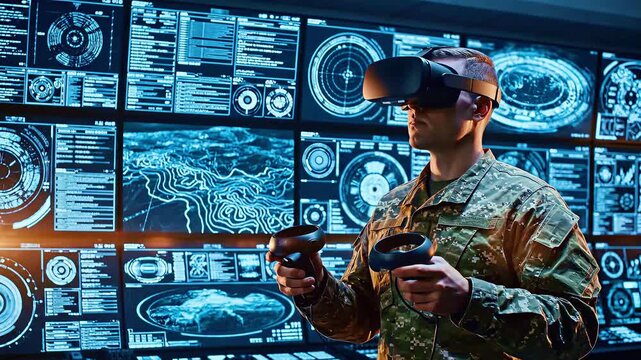 Soldier in virtual reality environment.