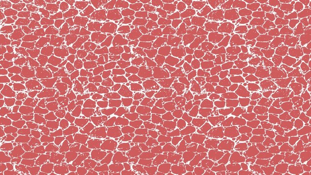 Seamless abstract pattern with distressed red cobblestone like shapes and white grout background.