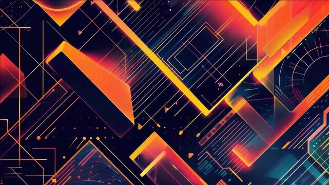 Abstract digital artwork featuring a glowing geometric design with vibrant neon colors, representing advanced technology and computer graphics.