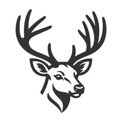Obraz premium stag head with large antlers, featuring a bold symmetrical design inspired by wildlife and rustic decor sketch engraving generative ai vector illustration. Scratch board imitation. Black and white.