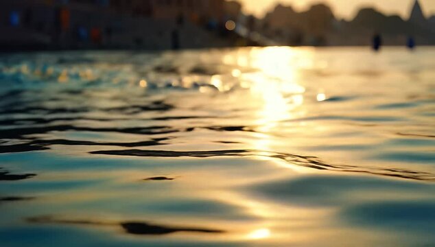 Sunset reflection on Ganges river during Ganga Dussehra festival