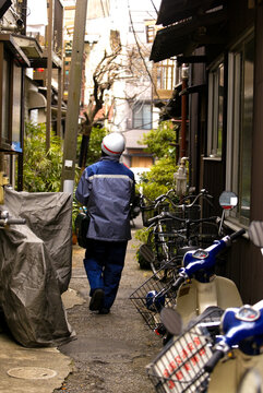 Nostalgic narrow alleyway in an old downtown district of Japan.