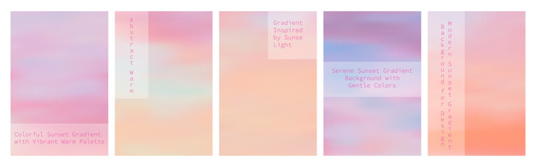 Fototapeta premium Soft gradient background set with pastel sunset hues blending pink, blue, and yellow tones. Abstract sky-inspired design perfect for posters and banners with warm aesthetic.