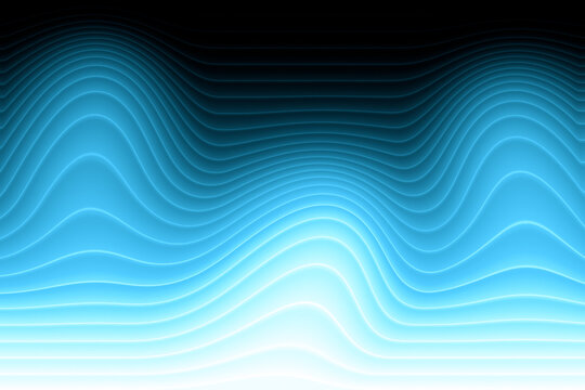 Abstract blue technology wave lines on black background with digital glow.