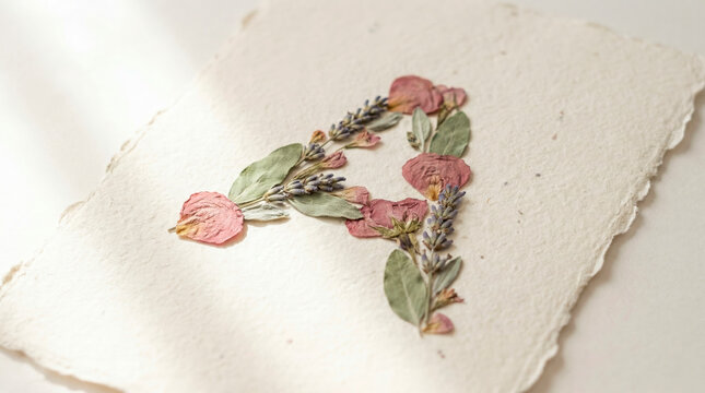 Dried botanical pressed flower letter A