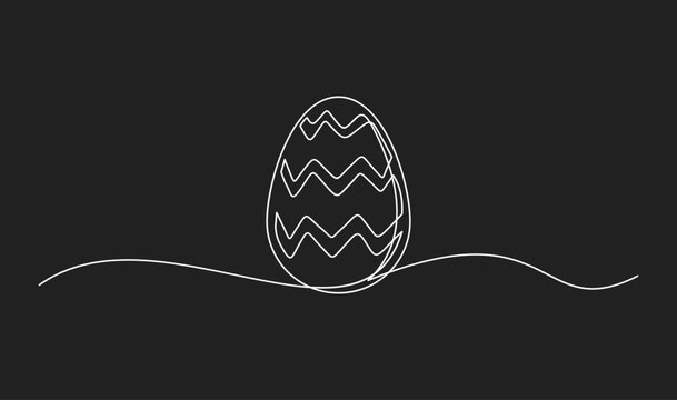 Continuous Line Drawing of Easter Egg with Zigzag Pattern on Black Background, Minimalist Holiday Illustration