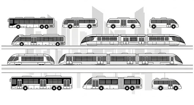 Collection of Public Transportation Vehicles Vector Illustrations.