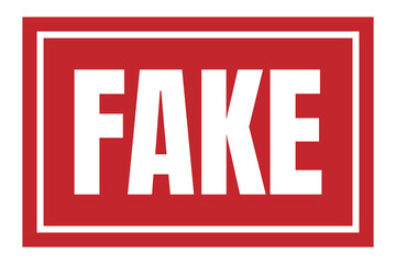 Fototapeta premium Fake red rubber stamp icon. Rectangular sign for counterfeit alert, false document, fraud warning, scam identification, artificial banner.