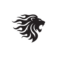 Black silhouette of a lions head with flowing mane © CREATIVE MOTION