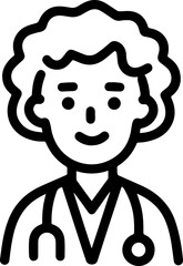 Obraz premium Hand Drawn Elderly Female Doctor Black and White Illustration in Minimal Line Art Style Design