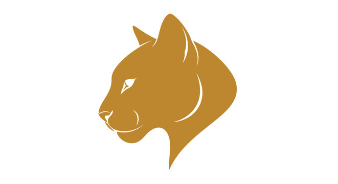 Golden stylized wild cat head profile logo design