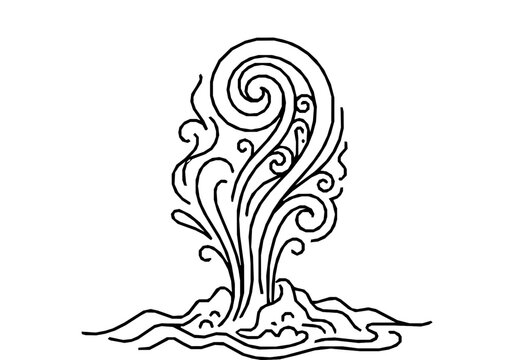 Rotorua Geyser and Maori Koru Pattern Monoline Art Background