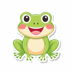 Fototapeta premium A cheerful cartoon frog with large eyes and rosy cheeks sits against a clean white background.