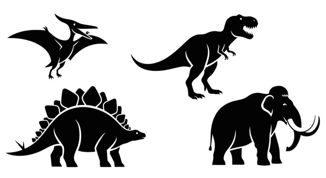 Prehistoric Animals Silhouettes Set: Dinosaurs and Mammoth Collection