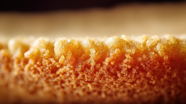 Close-up of Golden Brown Crust with Textured Surface and Fine Sugar Crystals for Culinary and Baking Themes, Perfect for Food Photography