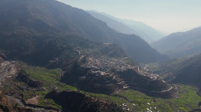 Densely Populated Hill Station Overlooking a Deep Valley Landscape, 4K