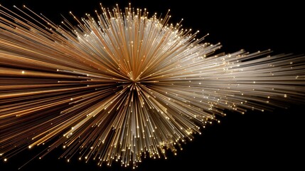 Naklejka premium Dynamic Explosion of Light Particles in Gold and White on Black Background, Radiating Lines Creating a Stunning Visual Effect of Motion and Energy