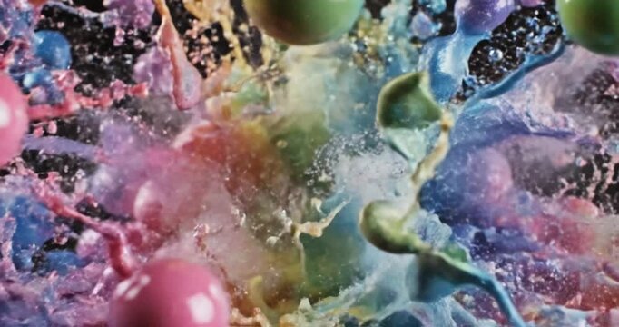 Colorful gum balls in motion exploding.