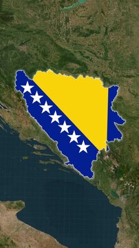 Bosnia and Herzegovina Map With Flag Loop Animation In Vertical