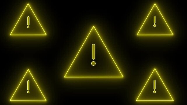 Neon Alert icon animation,Neon line warning attention white color animation icon signal alert risk safety danger road warning sign.