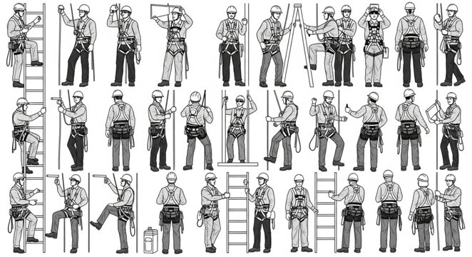 Collection of Safety Harness and Fall Protection Equipment Illustrations.