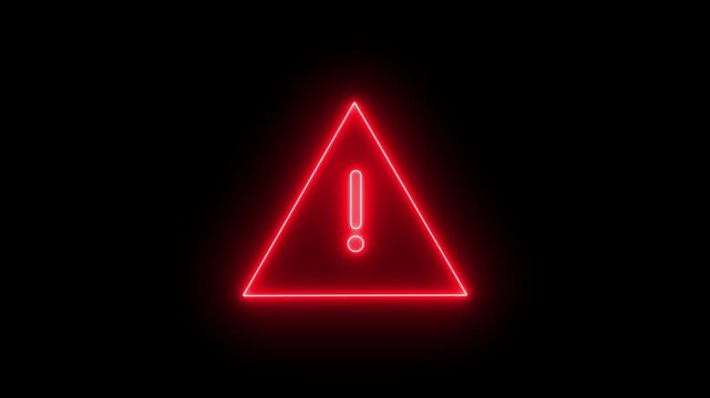 Neon Alert icon animation,Neon line warning attention white color animation icon signal alert risk safety danger road warning sign.