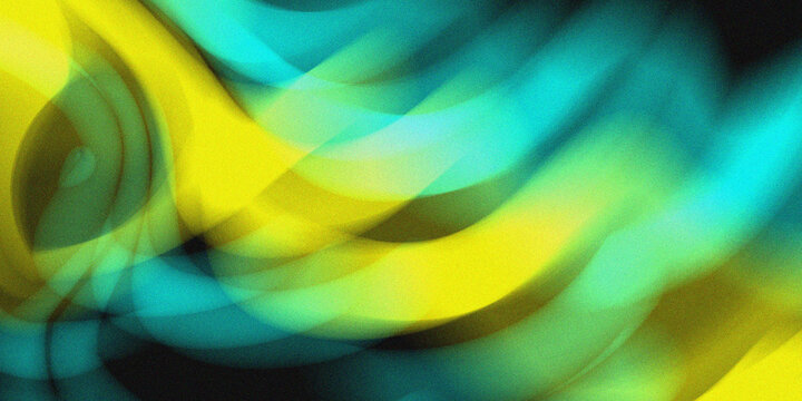 Abstract background featuring fluid waves of bright yellow and vibrant turquoise color gradients