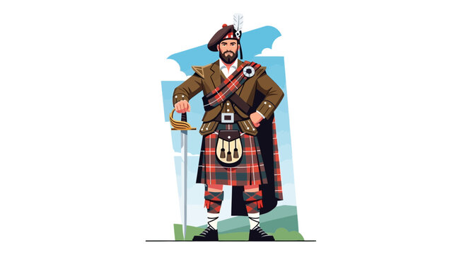 Scottish Highlander Warrior with Sword and Kilt