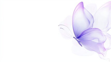 Obraz premium Purple butterfly floats on a white background with soft, smooth edges and delicate lines for visual appeal