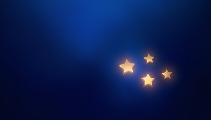 Europe Day celebration with softly glowing golden stars floating in a deep blue gradient space, minimal and elegant design