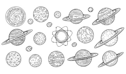 Vector graphic illustration of planets and an atom in space © Nahid