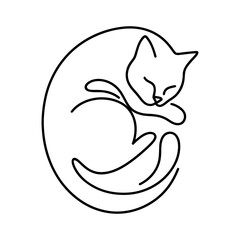 Fototapeta premium Simple continuous line drawing of a cute sleeping cat