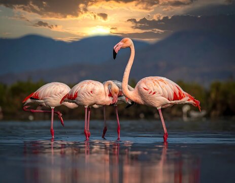 Flamingos in Lake Natron at Sunset - A Vibrant African Scene.