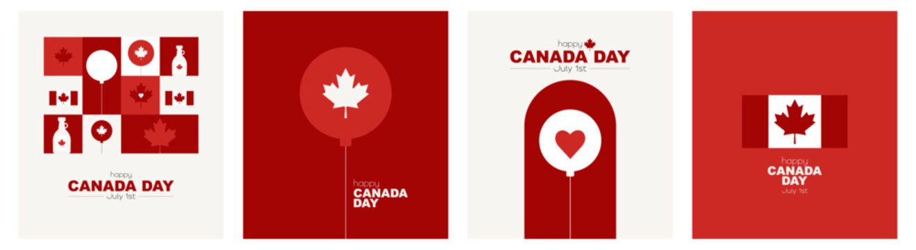 Happy Canada Day card set. Modern design.	