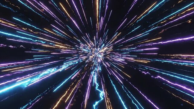 Fast Glowing Light Streaks Moving Across Dark Background Futuristic Energy Lines for Hyper-Speed Data Concept