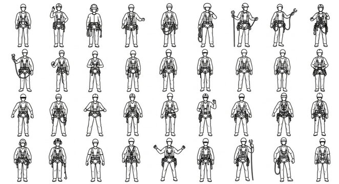 Collection of Stylized Soldier Silhouettes in Various Poses.