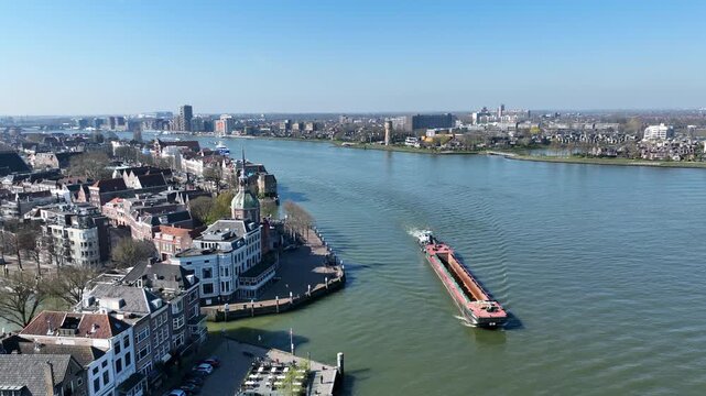 River shipping at the Groothoofds poort at the city Dordrecht in the Netherlands