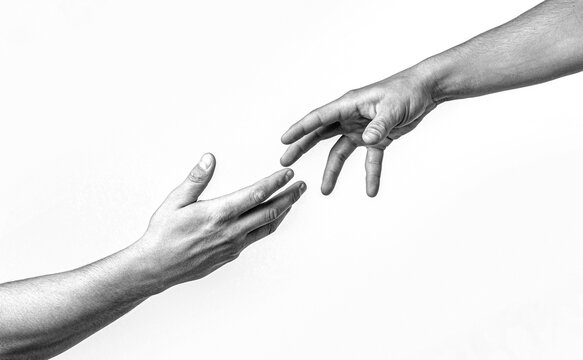 Salvation. Close up help hand. Helping hand concept and international day of peace, support. Black, white