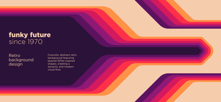 Futuristic retro pattern design with layered shapes and vibrant striped elements. Vector illustration.