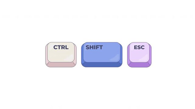 Ctrl Shift Esc keyboard shortcut keys animation. Task manager tool. System monitoring. Performance check. Animated hotkey combo buttons click for pc, laptop. 4K video. Computer press action
