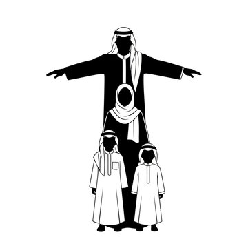 Silhouette of Arab family in traditional.